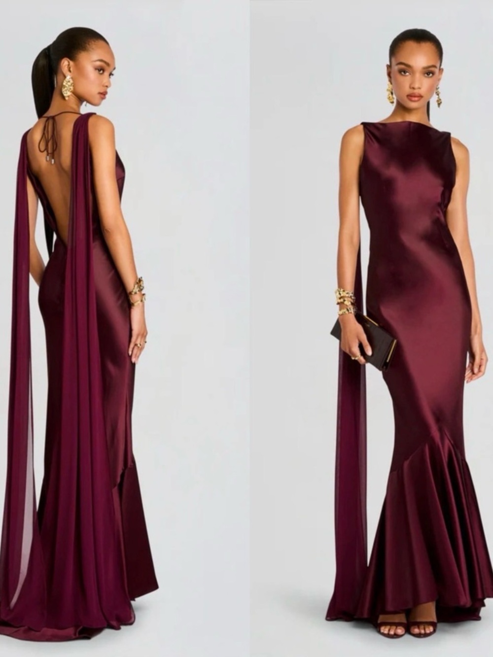 Retrofete Julia Satin Maroon Gown in Port Size Small